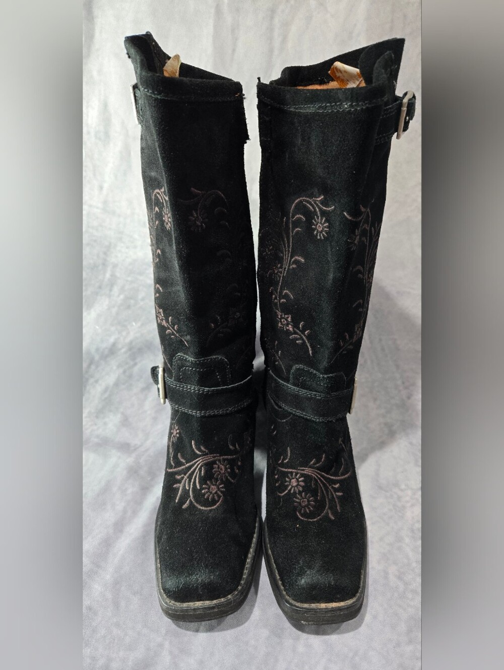 Rocket Dog Black Suede Embroidered Mid-Calf Boots